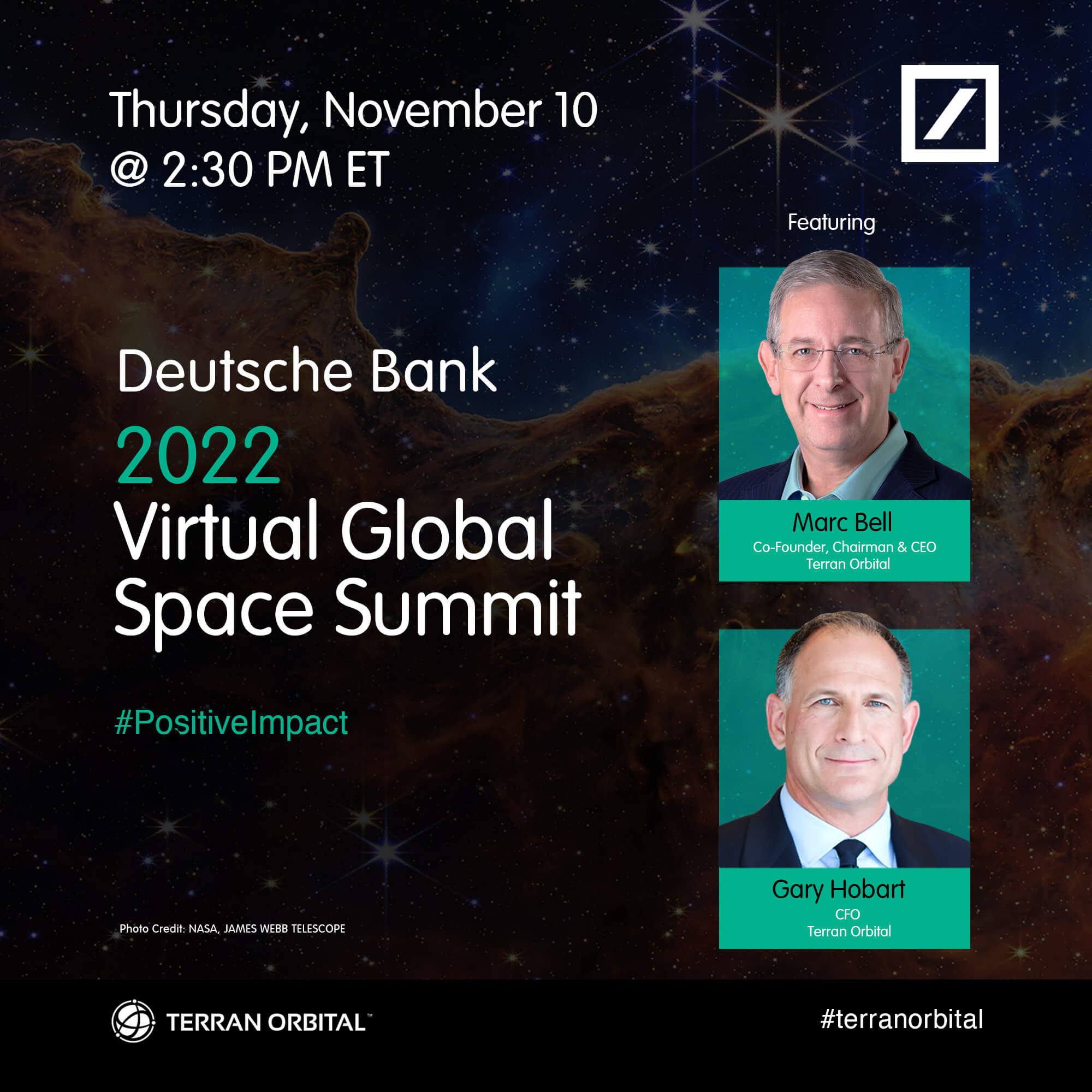 Terran Orbital CEO Marc Bell and CFO Gary Hobart to Present at Deutsche Bank 2022 Virtual Global Space Summit